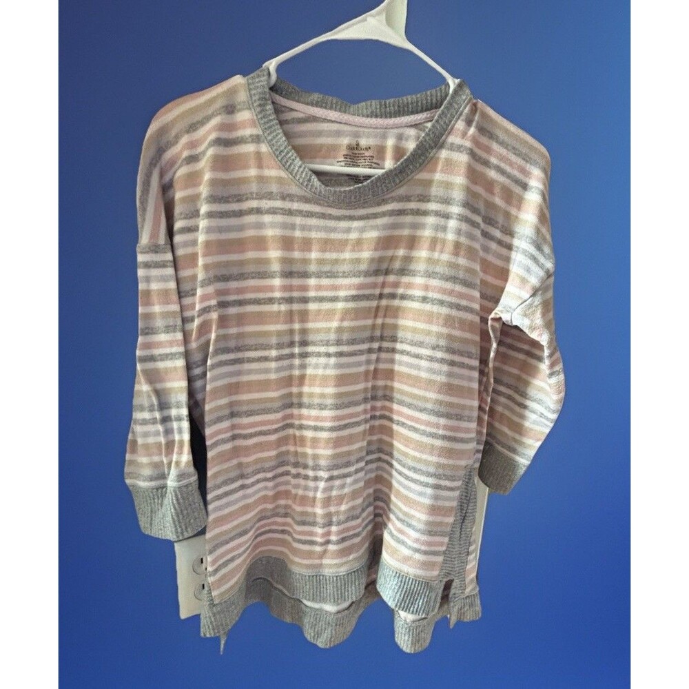 Cuddl Duds Striped Soft Knit Top Women’s Small Pastel Lounge Sleep Shirt Size S